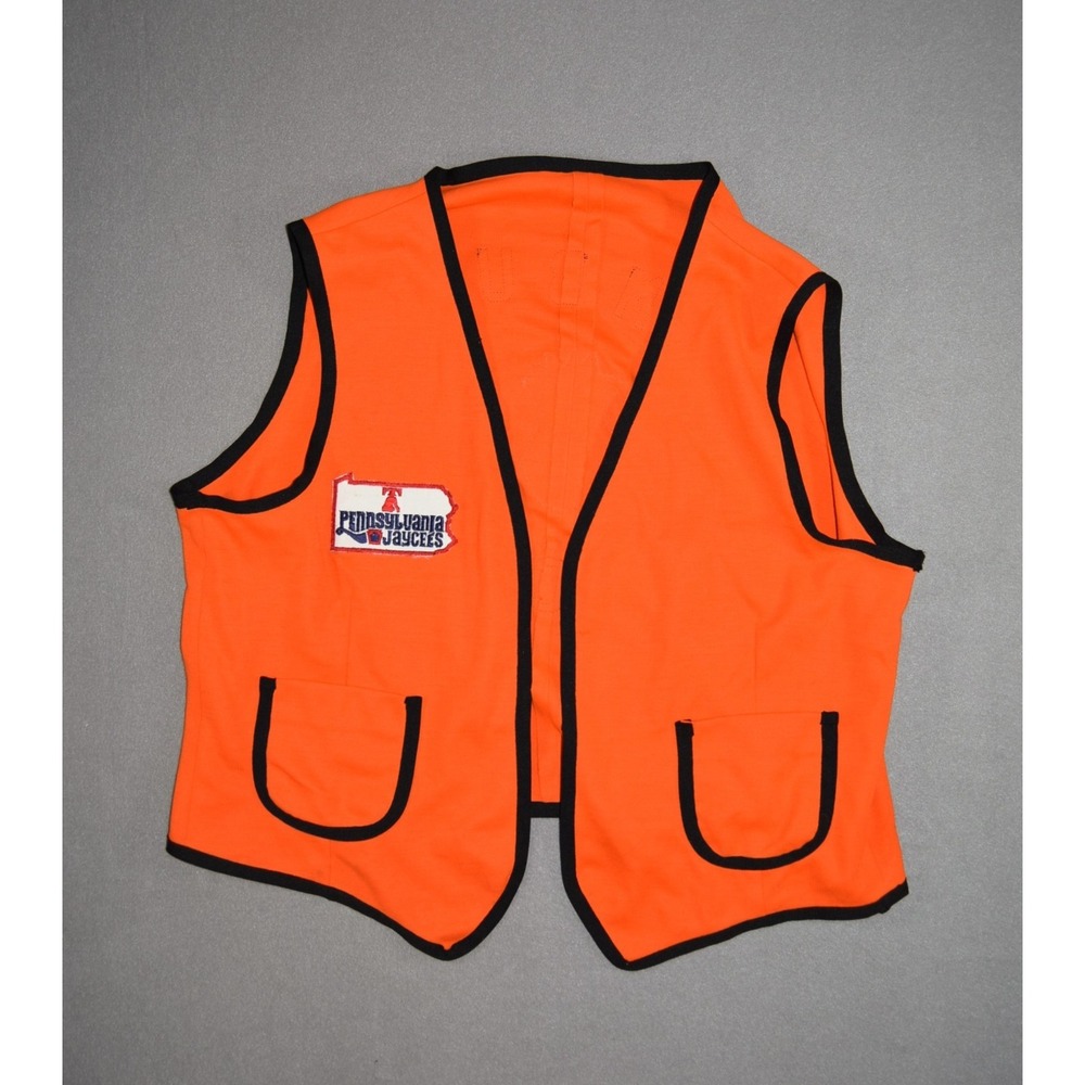 Vintage Jaycees Vest Orange Hamburg Pennsylvania Club Patches Open Front